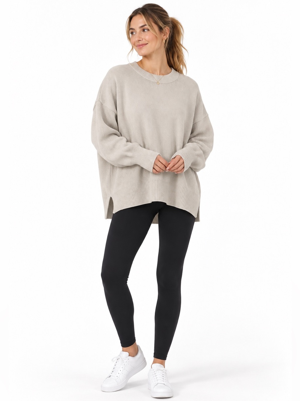 Free People Oversized Crewneck Sweater - Light Beige size S